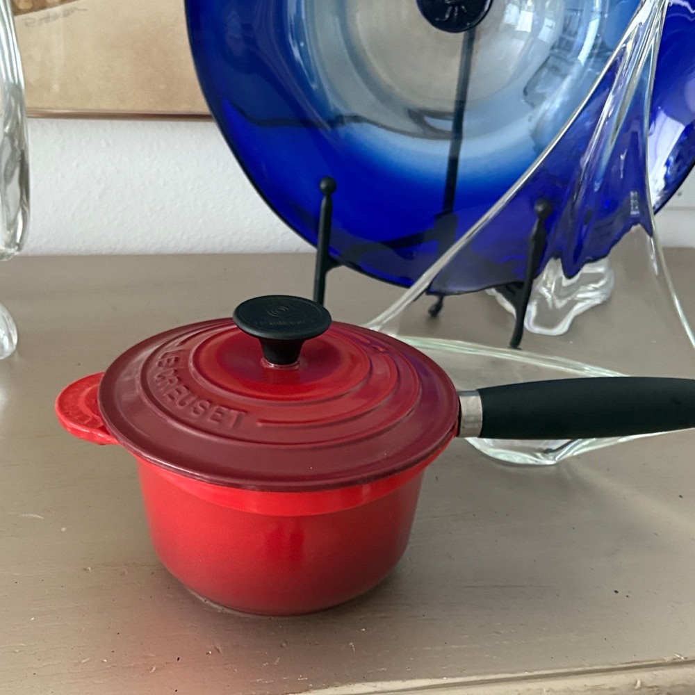 Le Creuset Cherry Red Saucepan with Black Handle